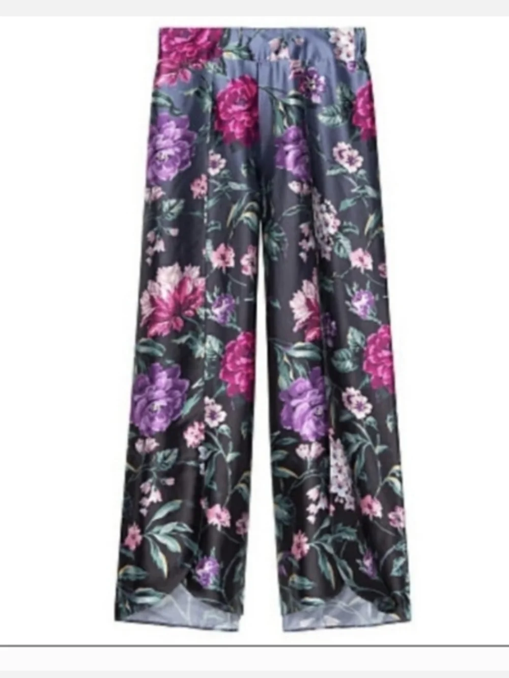 Victoria's Secret Black Satin Floral High-Slit  Pajama Pants I Used As Pants